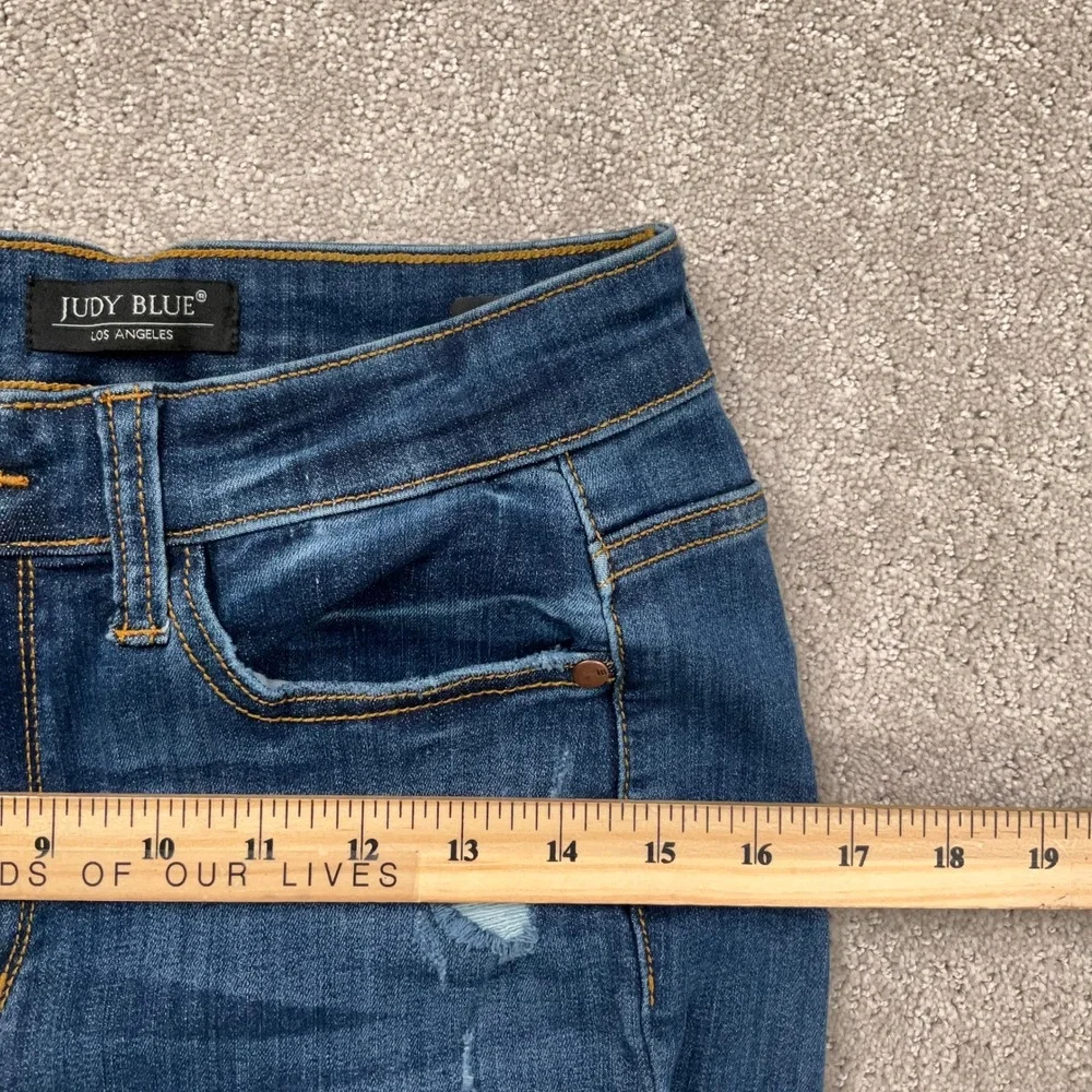 Judy Blue LA Jeans Women 7/28 Blue JB82202MD Skinny Fit Distressed Raw Hem Denim